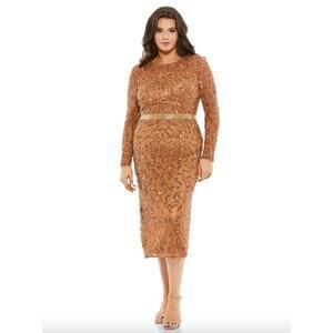 MAC DUGGAL Dress Size 18 / Size 18W Evening Gown Sequin Midi NEW Bronze Brown
